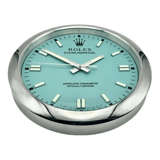 オイスター・パーペチュアル スタイル 高級壁掛け時計 - シルバー&ブルー - Primeclocks