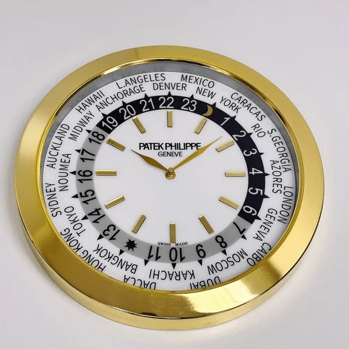 XXL Size Patek Philippe Inspired Haute Horlogerie Wall Clock – 24-Timezone World Time Dial (Polished Gold Casing)