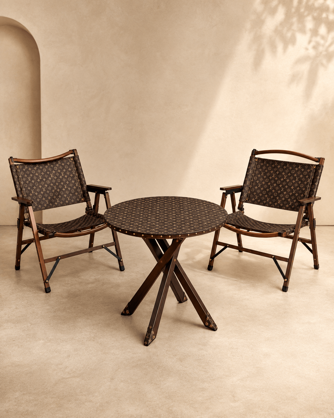 Louis Vuitton-Inspired Custom Luxury Furniture Set (Round Table + 2 Chairs)