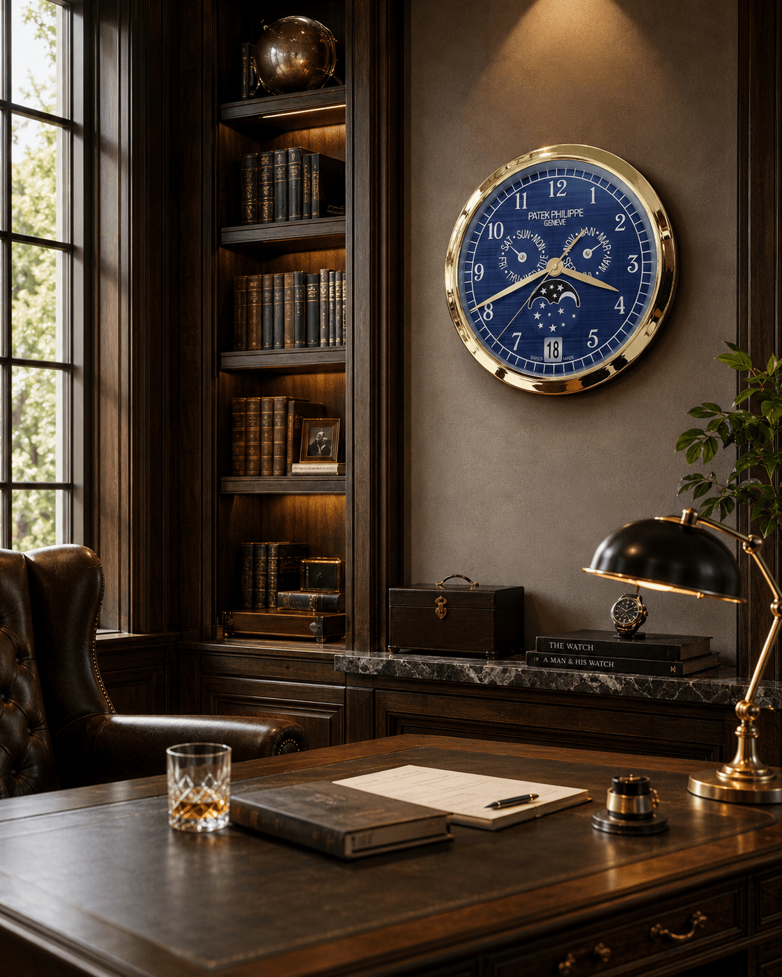 16" Patek Philippe Inspired Haute Horlogerie Wall Clock – Dual Subdial Moonphase & Date Edition
