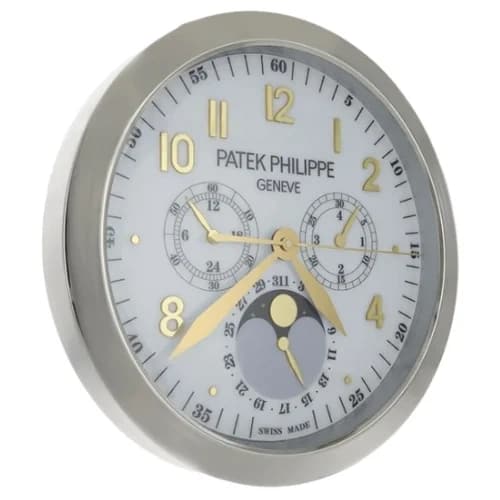 16" Patek Philippe Inspired Haute Horlogerie Wall Clock – Classic White Dial with Gold Numerals (Gold & Silver Cases)