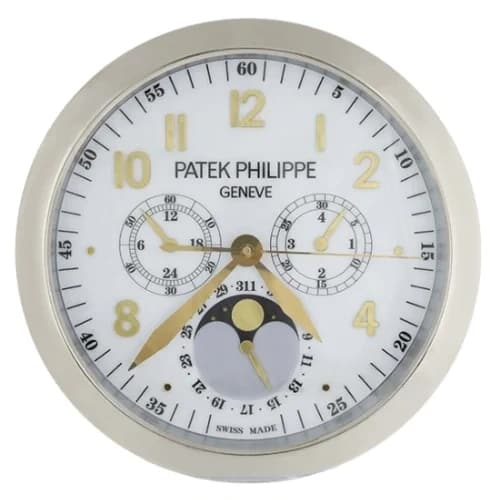 16" Patek Philippe Inspired Haute Horlogerie Wall Clock – Classic White Dial with Gold Numerals (Gold & Silver Cases)