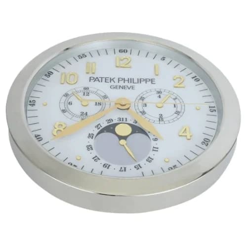 16" Patek Philippe Inspired Haute Horlogerie Wall Clock – Classic White Dial with Gold Numerals (Gold & Silver Cases)