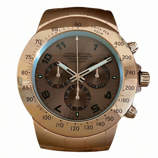 Daytona Style Wall Clock – Prestigious Rose Gold & Brown Edition