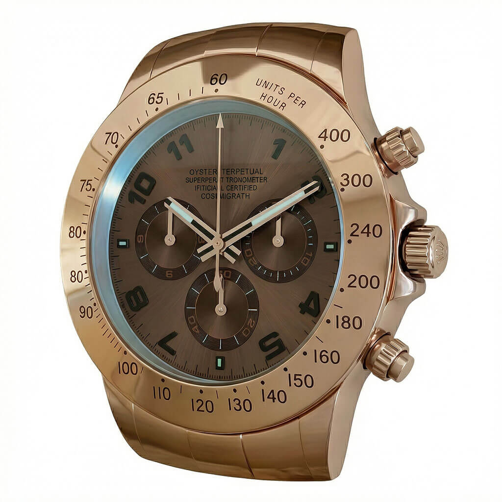 Daytona Style Wall Clock – Prestigious Rose Gold & Brown Edition