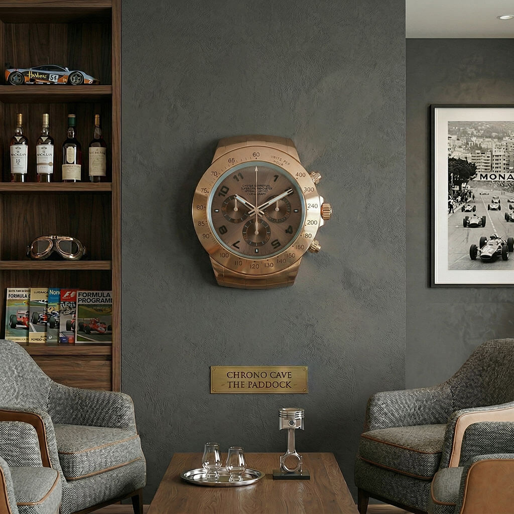 Daytona Style Wall Clock – Prestigious Rose Gold & Brown Edition