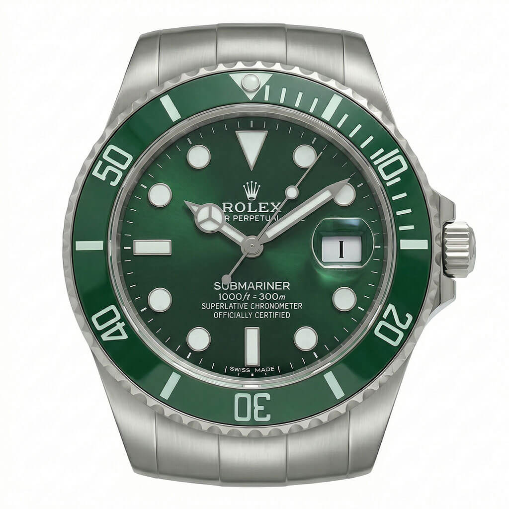 Submariner Style Wall Clock – Classic “Hulk” Green & Silver Edition