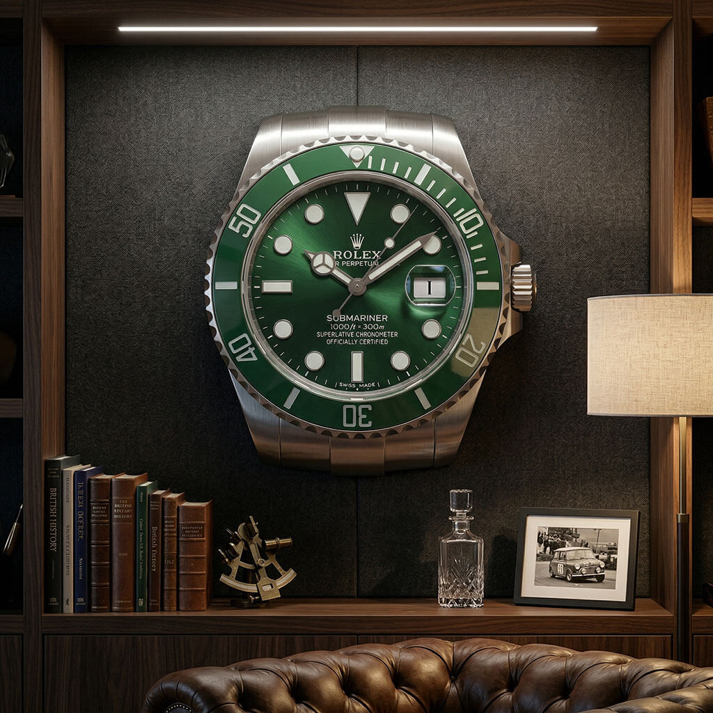 Submariner Style Wall Clock – Classic “Hulk” Green & Silver Edition