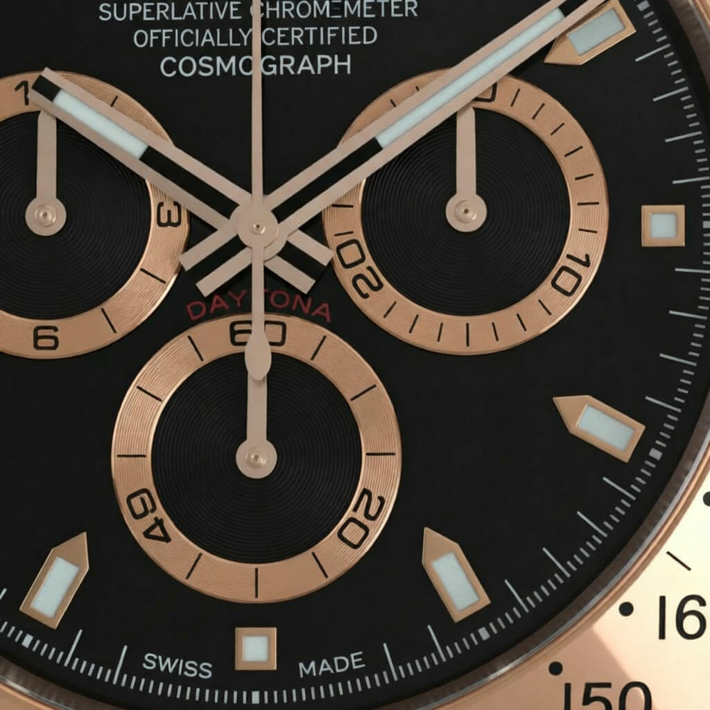 Daytona Style Wall Clock – Prestigious Rose Gold & Black Edition