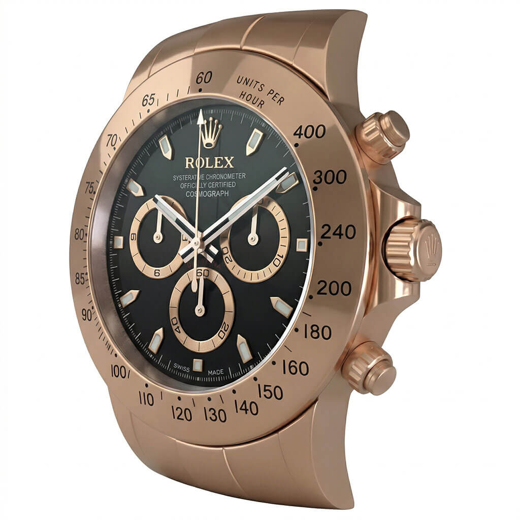 Daytona Style Wall Clock – Prestigious Rose Gold & Black Edition