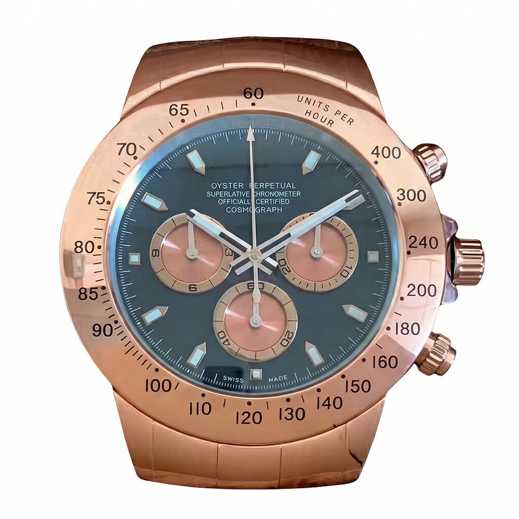 Daytona Style Wall Clock – Prestigious Rose Gold & Black