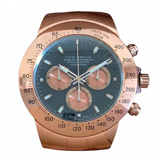 Daytona Style Wall Clock – Prestigious Rose Gold & Black
