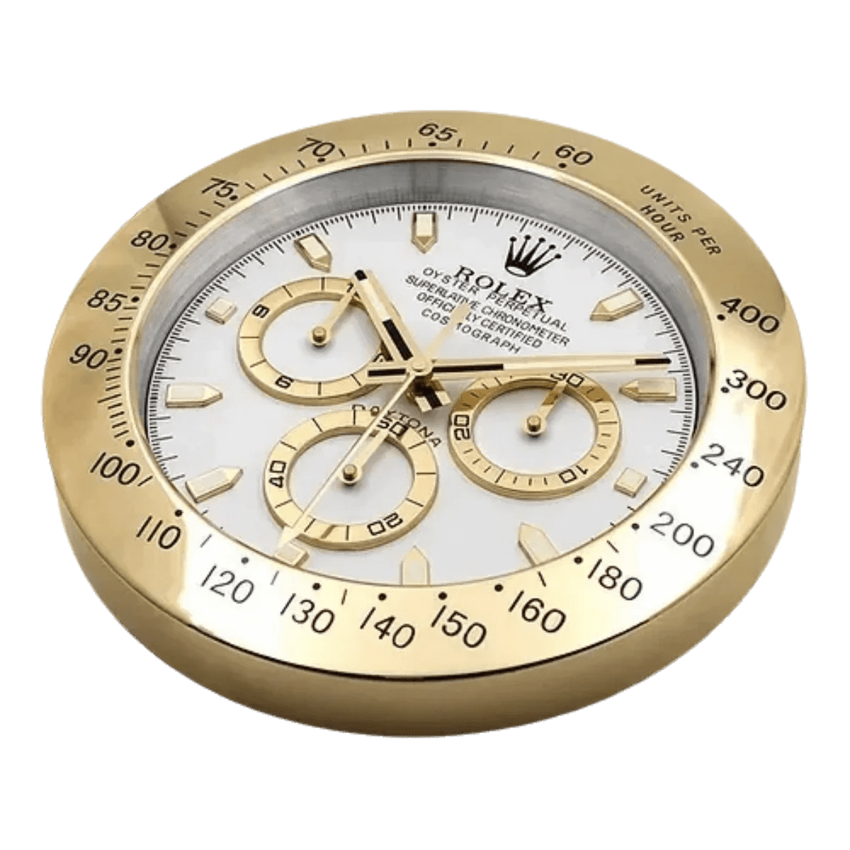 デイトナスタイル 高級壁掛け時計 - ゴールド＆ホワイト - Primeclocks