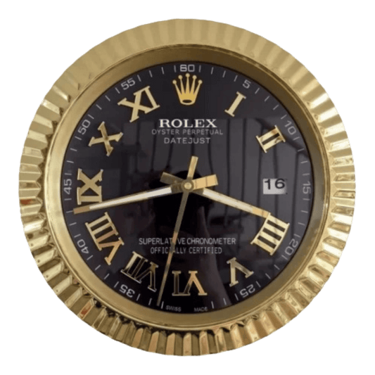 プレジデンシャルスタイル 高級壁掛け時計 - ゴールド＆ブラック（ローマ数字） - Primeclocks