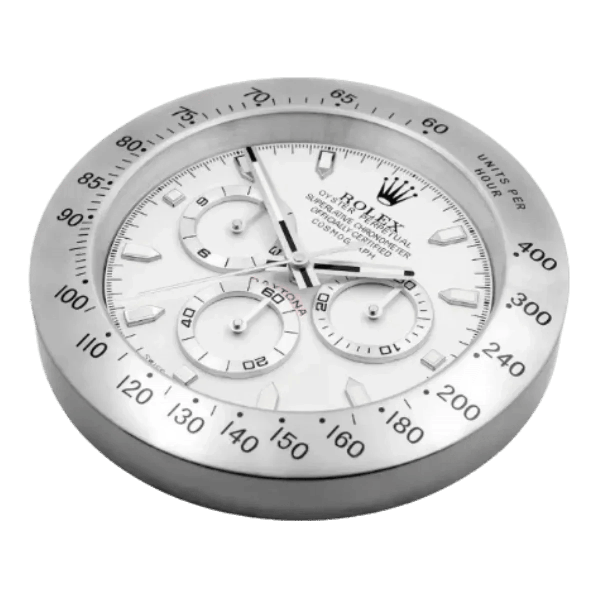 デイトナスタイル 高級壁掛け時計 - シルバー＆ホワイト - Primeclocks