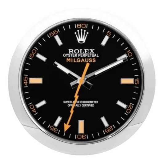 ミルガウス スタイル 高級壁掛け時計 - シルバー＆ブラック - Primeclocks