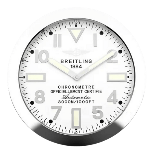 ブライトリング スタイル 高級壁掛け時計 - シルバー＆ホワイト - Primeclocks