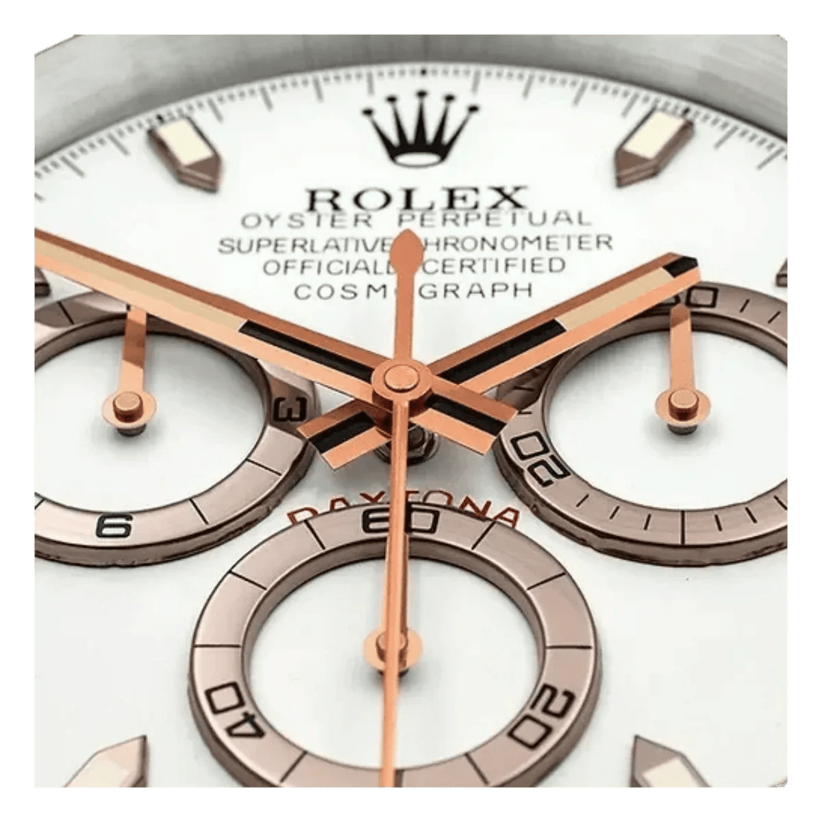 デイトナスタイル 高級壁掛け時計 - ローズゴールド＆ホワイト - Primeclocks