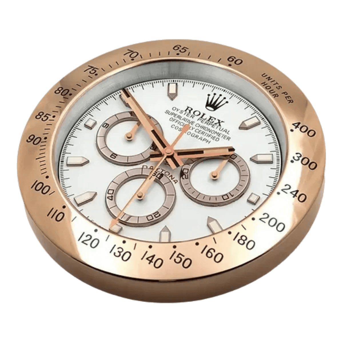 デイトナスタイル 高級壁掛け時計 - ローズゴールド＆ホワイト - Primeclocks