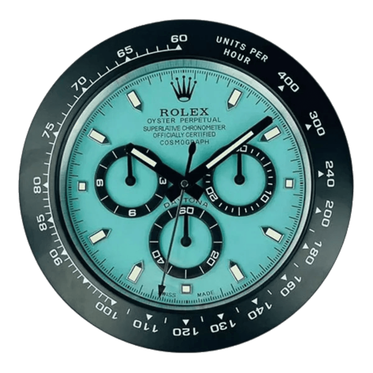 デイトナスタイル 高級壁掛け時計 - 黒と青 - Primeclocks