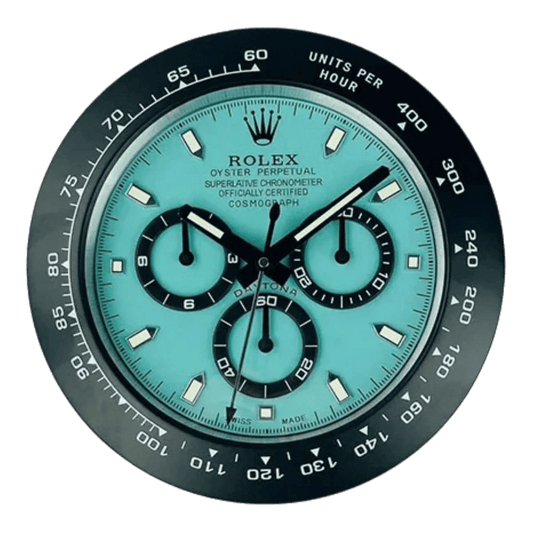 デイトナスタイル 高級壁掛け時計 - 黒と青 - Primeclocks