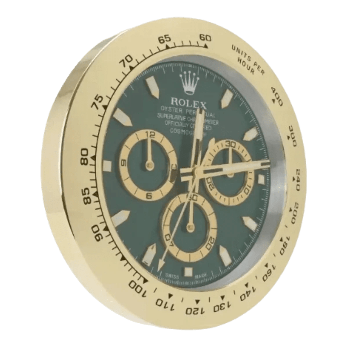 デイトナスタイル 高級壁掛け時計 - ゴールド＆グリーン - Primeclocks