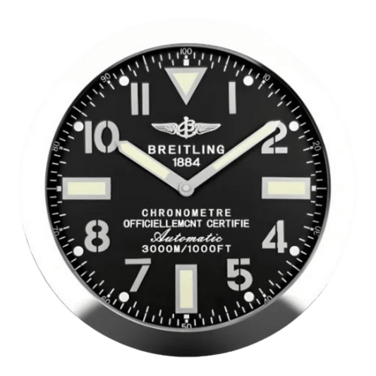 ブライトリング スタイル 高級壁掛け時計 - シルバー＆ブラック - Primeclocks