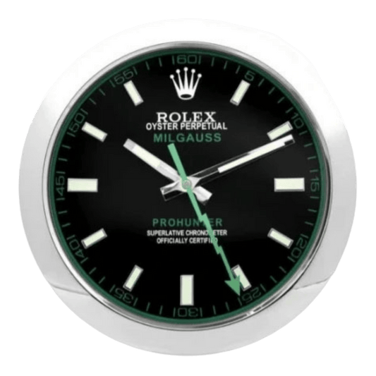 ミルガウス スタイル 高級壁掛け時計 - シルバー・ブラック＆グリーン - Primeclocks