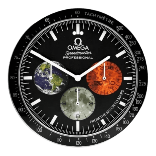 オメガ スピードマスター スタイル 高級壁掛け時計 - ムーンウォッチ ムーン＆マーズ - Primeclocks